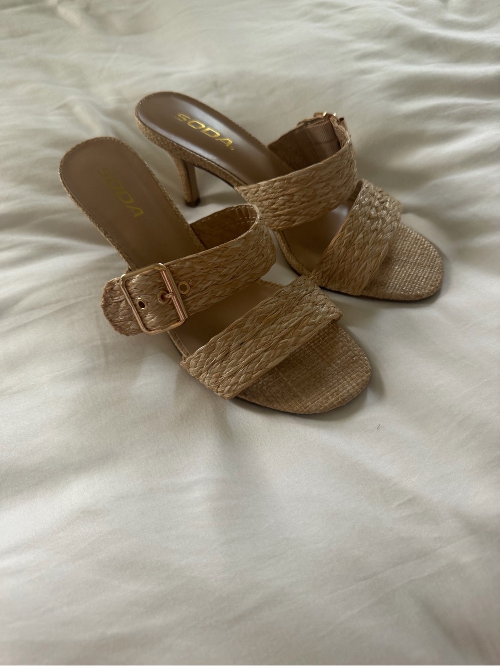 Soda Braided Tan Strap Mid-Heel Sandals
